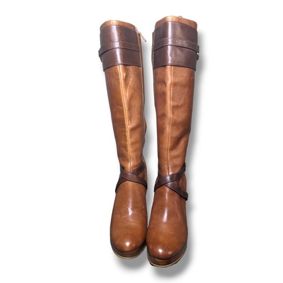 Cole Haan X Nike Air | Poppy Brown Leather Heeled Riding Boots Women's Size 6 - Picture 3 of 7
